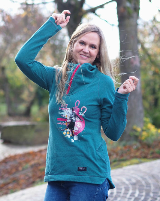 ISFLAK - Raglanhoodie mit Reißverschluss, Troyer, Outdoorhoodie Größen 30 - 50