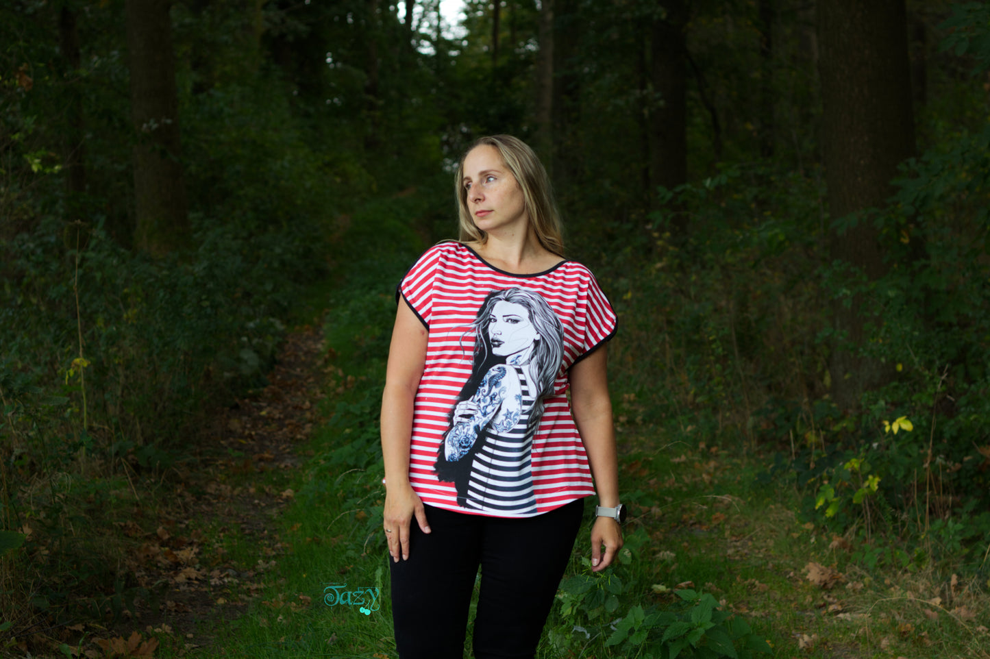 Havfrue - Kurz-, 3/4-, Langarmshirt mit U-Boot-Ausschnitt und Streifenversäuberung Gr. 30-50