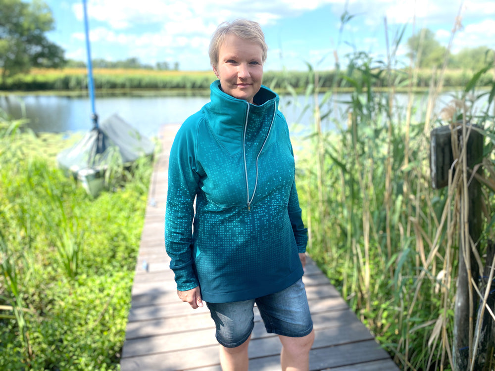ISFLAK - Raglanhoodie mit Reißverschluss, Troyer, Outdoorhoodie Größen 30 - 50
