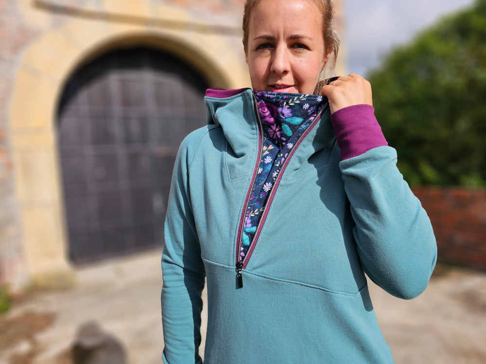 ISFLAK - Raglanhoodie mit Reißverschluss, Troyer, Outdoorhoodie Größen 30 - 50