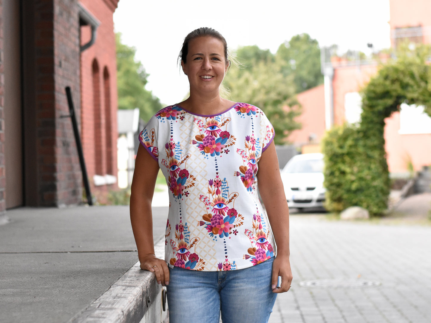Havfrue - Kurz-, 3/4-, Langarmshirt mit U-Boot-Ausschnitt und Streifenversäuberung Gr. 30-50