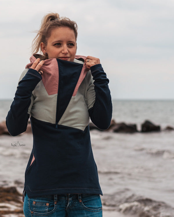 ISFLAK - Raglanhoodie mit Reißverschluss, Troyer, Outdoorhoodie Größen 30 - 50