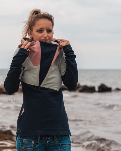 ISFLAK - Raglanhoodie mit Reißverschluss, Troyer, Outdoorhoodie Größen 30 - 50
