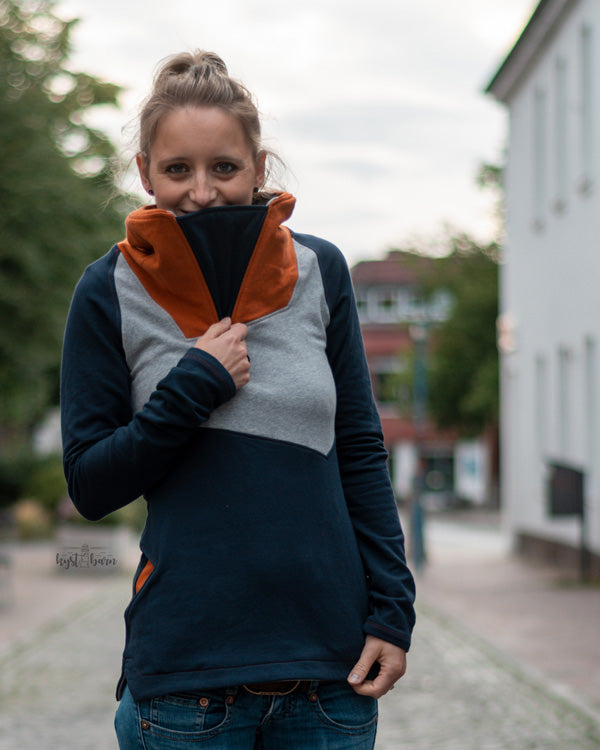 ISFLAK - Raglanhoodie mit Reißverschluss, Troyer, Outdoorhoodie Größen 30 - 50