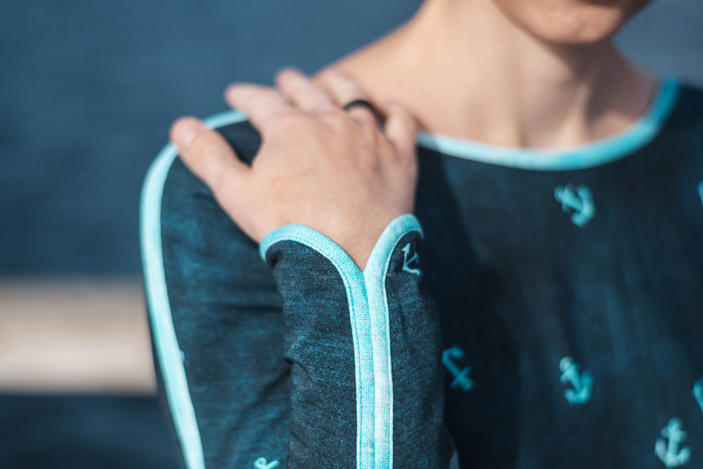 Havfrue - Kurz-, 3/4-, Langarmshirt mit U-Boot-Ausschnitt und Streifenversäuberung Gr. 30-50