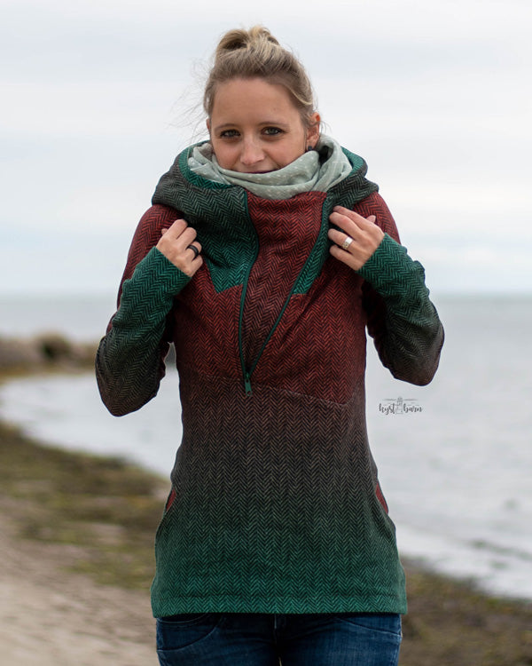 ISFLAK - Raglanhoodie mit Reißverschluss, Troyer, Outdoorhoodie Größen 30 - 50