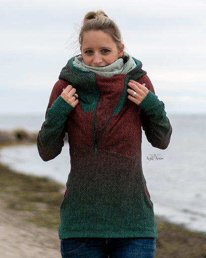 ISFLAK - Raglanhoodie mit Reißverschluss, Troyer, Outdoorhoodie Größen 30 - 50