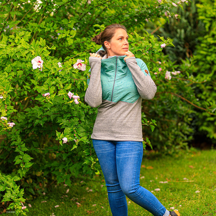 ISFLAK - Raglanhoodie mit Reißverschluss, Troyer, Outdoorhoodie Größen 30 - 50