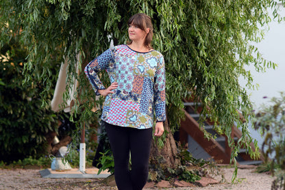 Havfrue - Kurz-, 3/4-, Langarmshirt mit U-Boot-Ausschnitt und Streifenversäuberung Gr. 30-50