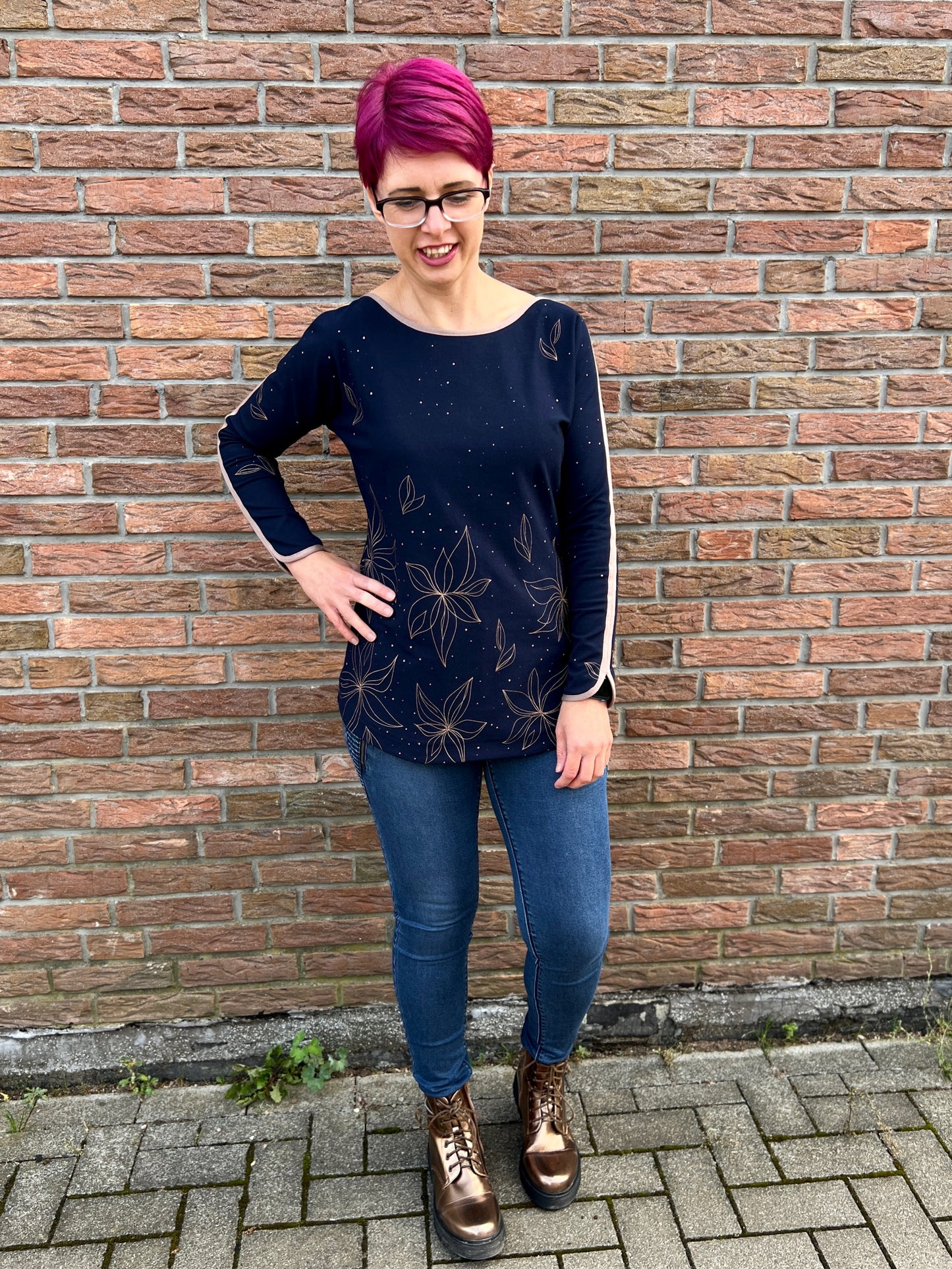 Havfrue - Kurz-, 3/4-, Langarmshirt mit U-Boot-Ausschnitt und Streifenversäuberung Gr. 30-50