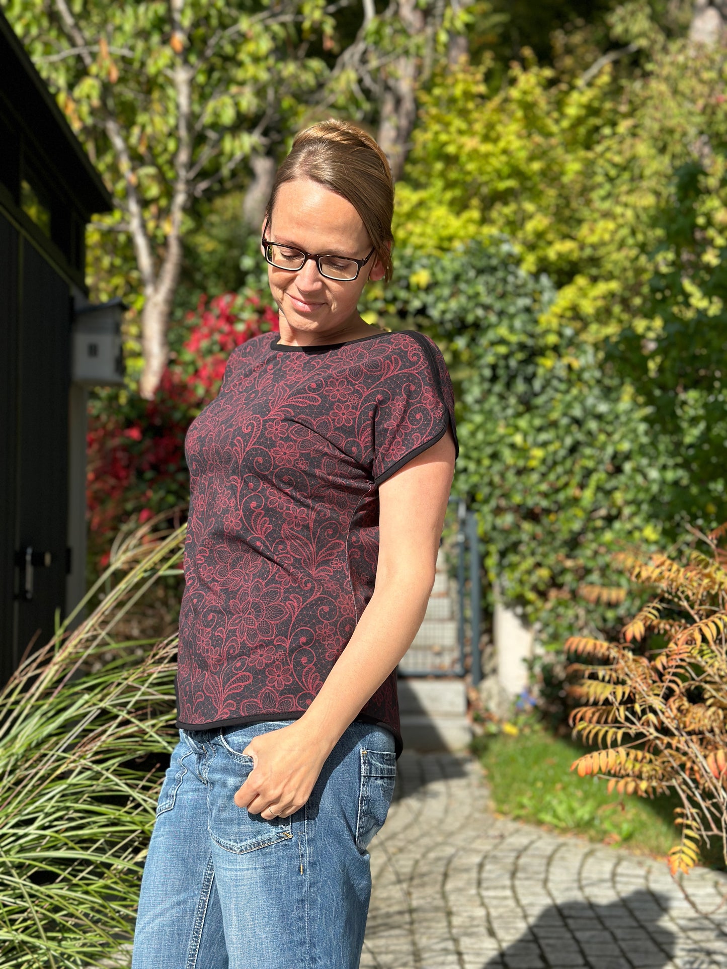 Havfrue - Kurz-, 3/4-, Langarmshirt mit U-Boot-Ausschnitt und Streifenversäuberung Gr. 30-50