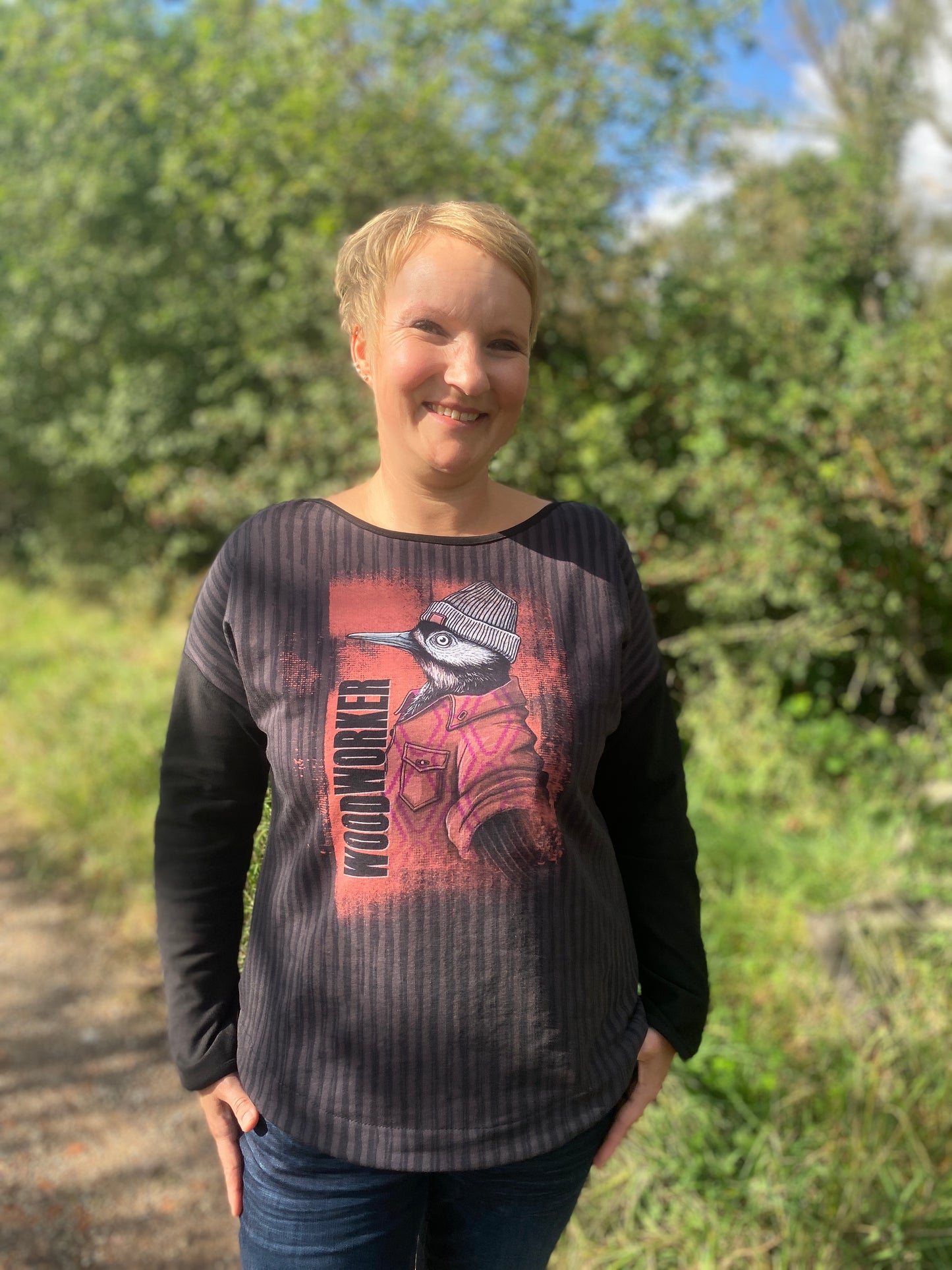 Havfrue - Kurz-, 3/4-, Langarmshirt mit U-Boot-Ausschnitt und Streifenversäuberung Gr. 30-50