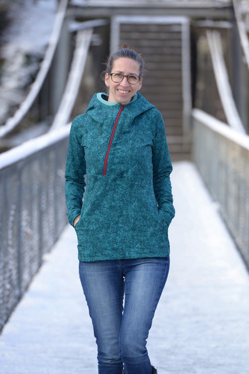 ISFLAK - Raglanhoodie mit Reißverschluss, Troyer, Outdoorhoodie Größen 30 - 50