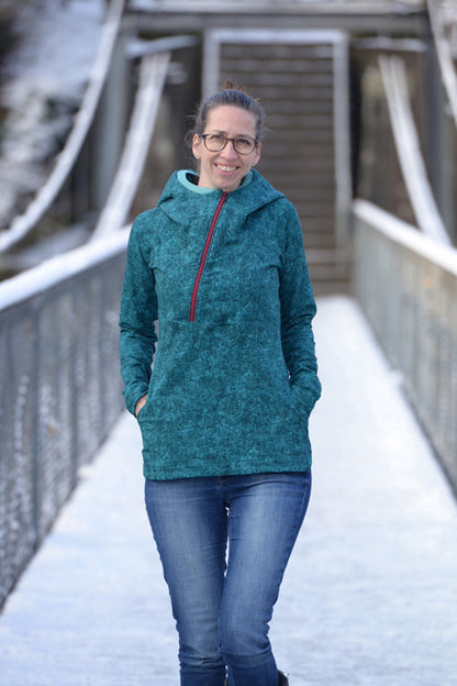 ISFLAK - Raglanhoodie mit Reißverschluss, Troyer, Outdoorhoodie Größen 30 - 50