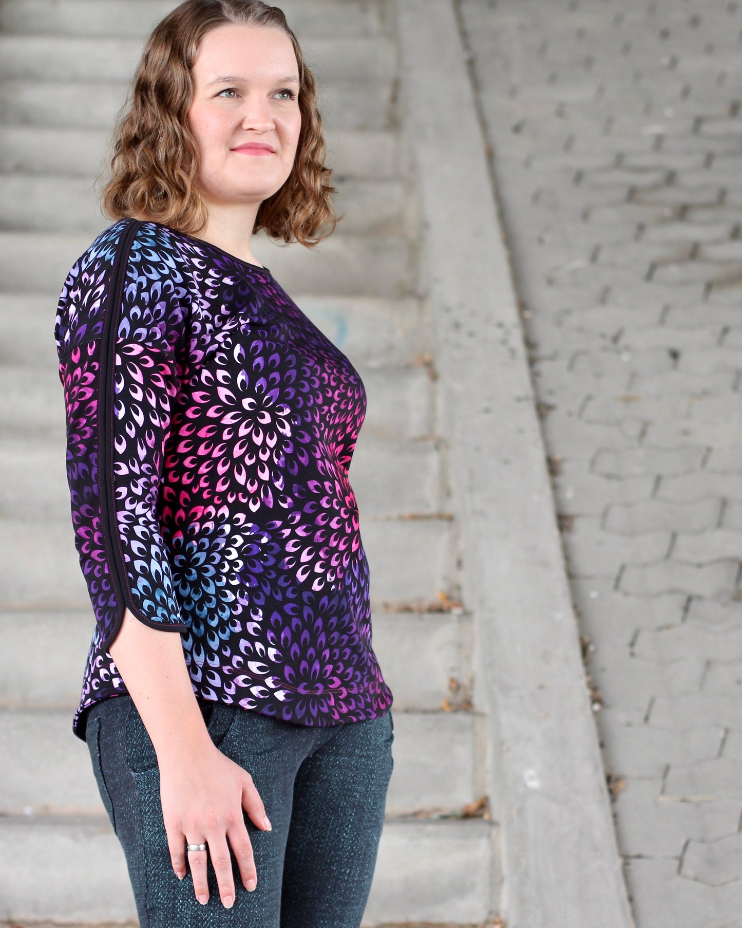 Havfrue - Kurz-, 3/4-, Langarmshirt mit U-Boot-Ausschnitt und Streifenversäuberung Gr. 30-50