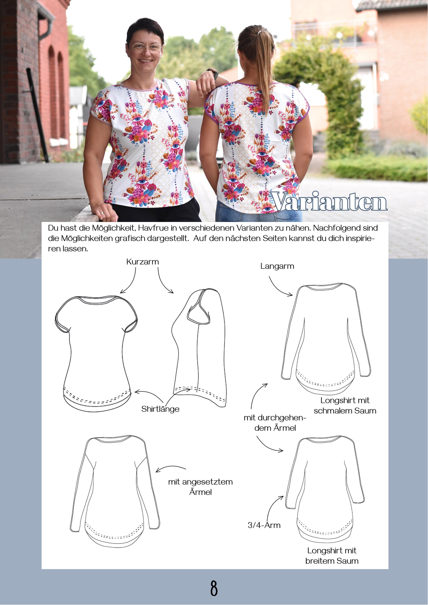 Havfrue - Kurz-, 3/4-, Langarmshirt mit U-Boot-Ausschnitt und Streifenversäuberung Gr. 30-50
